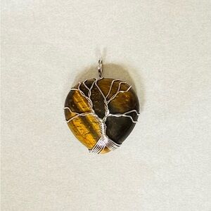 Brown and Silver Tree of Life Necklace with Intricate Wire Design